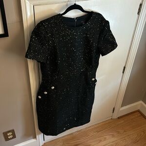 Ann Taylor tweed mini dress, black with sequin details and embellished pockets